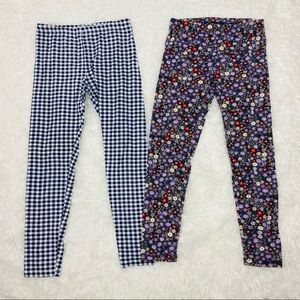 BASIC EDITION bundle of two plaid & floral cotton stretch leggings girls 10 / 12